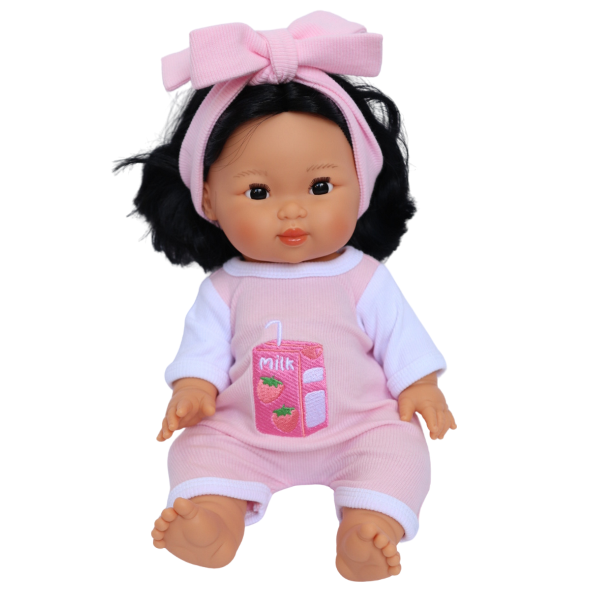 PRE ORDER Strawberry Sips Milk Romper + Bow set - Fits 34-38cm Minikane Gordis, Mini Colettos, Miniland Dolls, Llorens dolls (Copy)