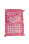 Frilled tulip Pink Gingham doll Blanket + Pillow set