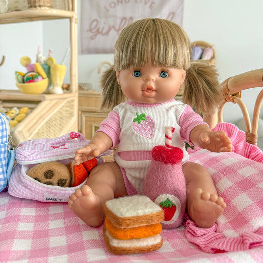 Strawberry Dolls top + Bloomer shorts set Fits 34-38cm Minikane Gordis, Mini Colettos, Llorens dolls