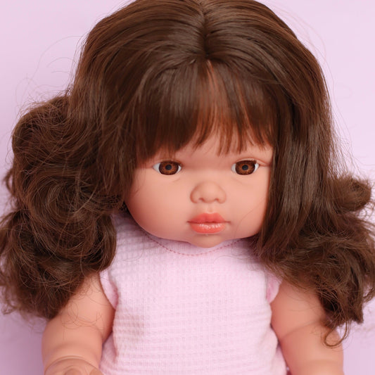 Llorens Mini Colettos Harper Girl Doll 34cm with Long Brown Hair | Spanish Doll Australia