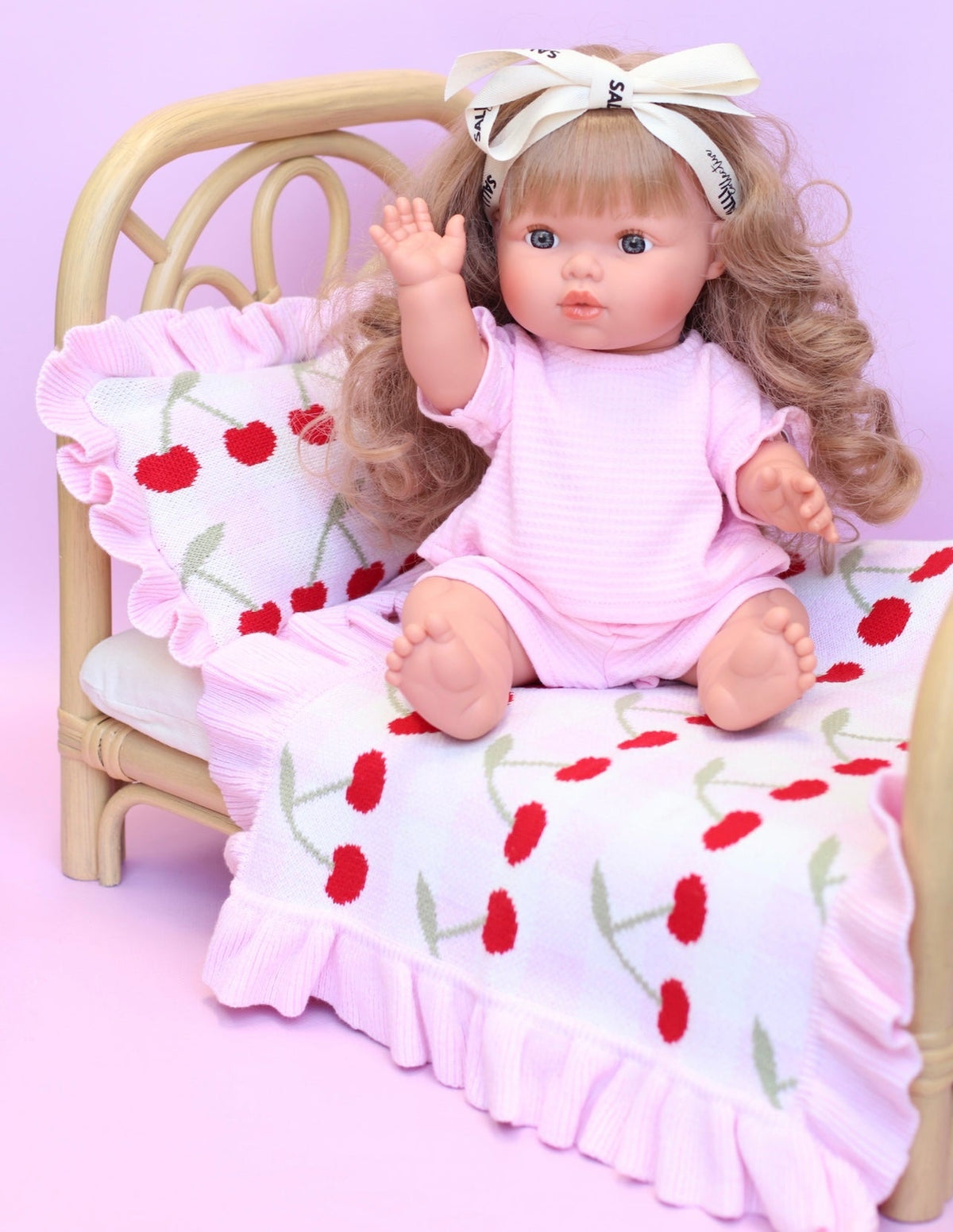 Frilled Gingham Cherry Blanket + Pillow set