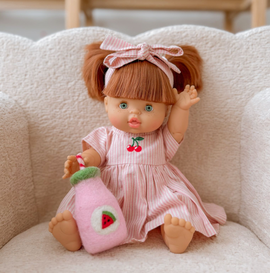 Dolls Dusty Pink Pinstripe Cherry ๐ Gingham Chloe Gingham dress - Fits 34-38cm Minikane Gordis, Mini Colettos, Llorens dolls