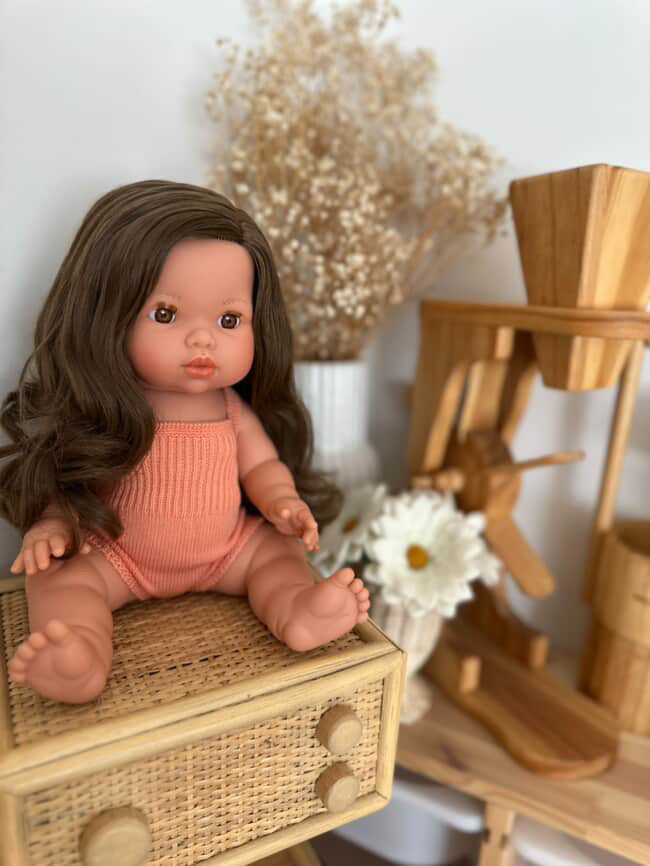 Llorens Mini Colettos Alaska Girl Doll 34cm with Long Brown Hair | Spanish Doll Australia