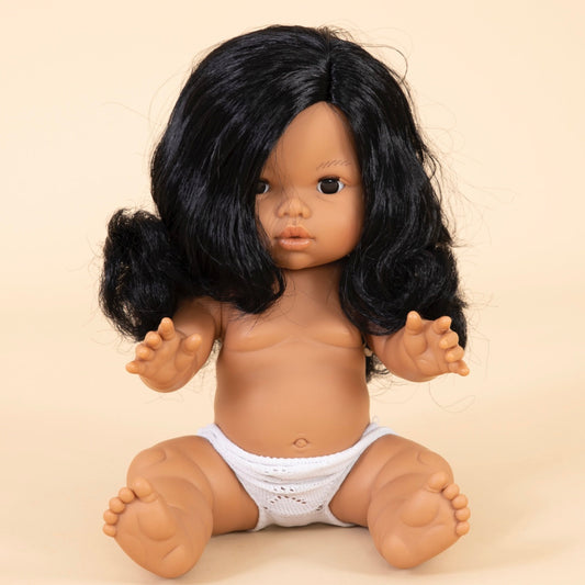 Llorens Mini Colette Aurora Girl Doll 34cm with Long Black Hair | Spanish Doll Australia