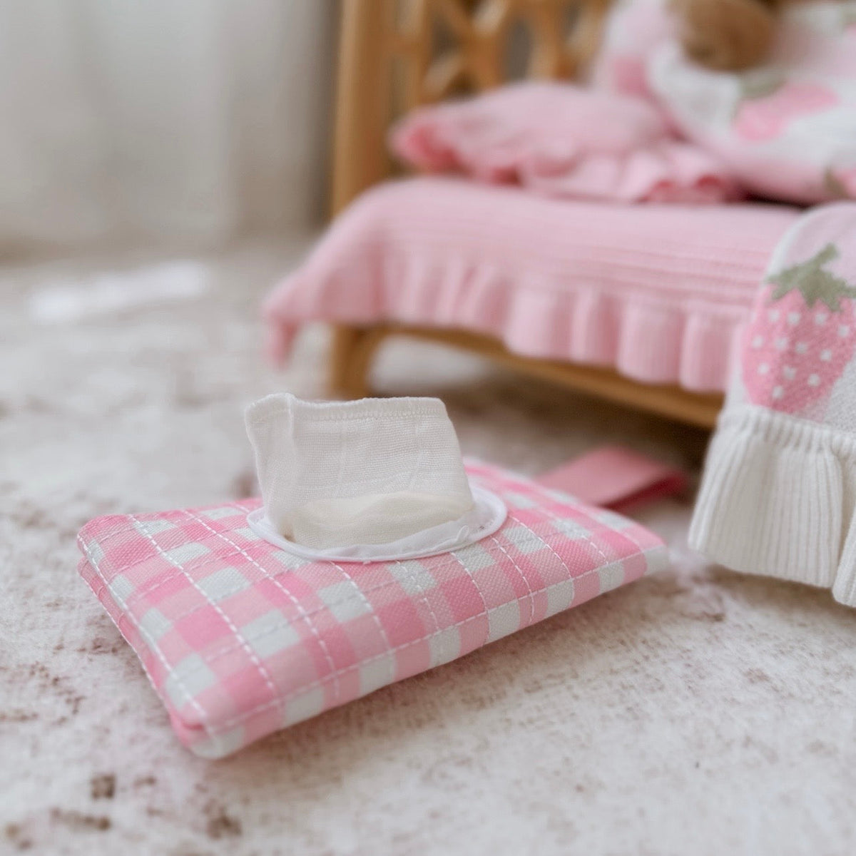 Dolly baby wipes set - Pink Gingam