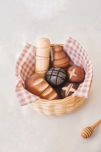 ON SALE Little Monq Wooden bread set (handmade and painted) 7 pce set