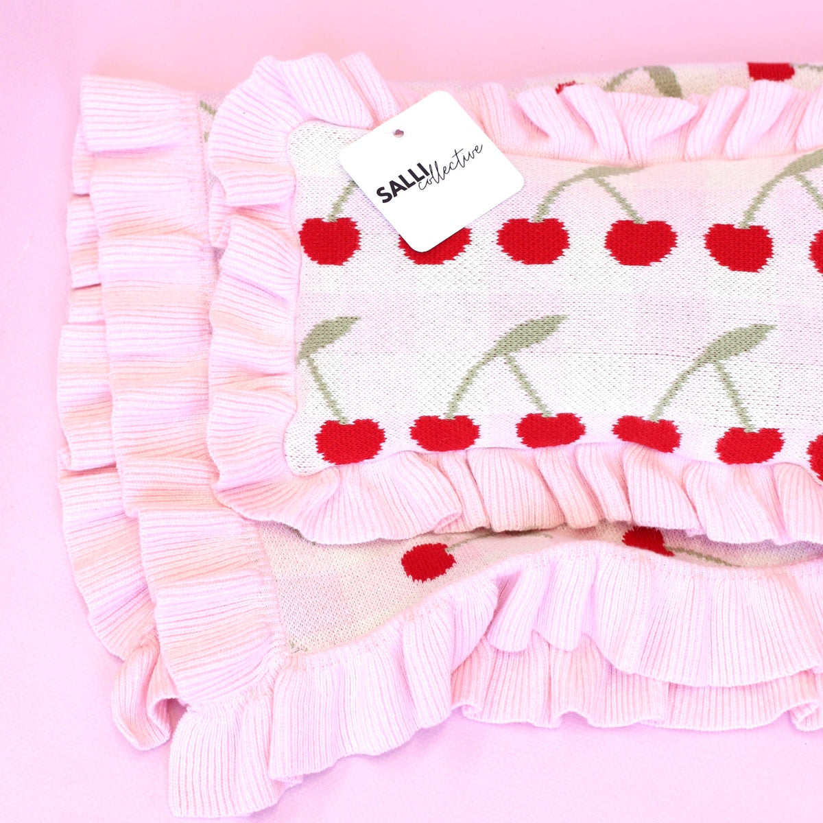 Frilled Gingham Cherry Blanket + Pillow set