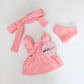 Petal pink dolls bow dress headwrap and Bloomers - 3 pce set-Fits 34-38cm Minikane Gordis, Mini Colettos, Llorens dolls
