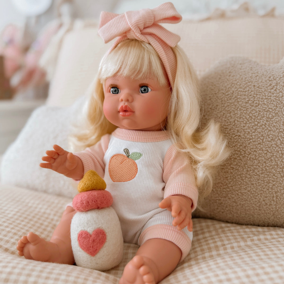 Peaches & Cream Doll Romper+Bow set🍑 Fits 34-38cm Minikane Gordis, Mini Colettos, Llorens dolls