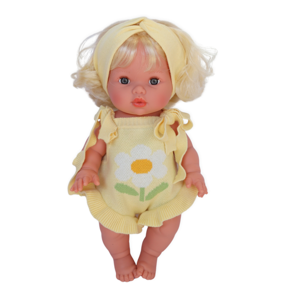 PRE ORDER Garden girls Doll buttercup yellow knitted Romper Dolls clothes - Fits 34-38cm Minikane Gordis, Mini Colettos, Miniland Dolls, Llorens dolls