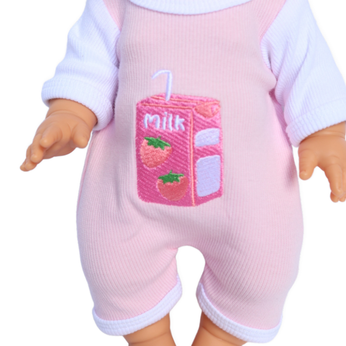 PRE ORDER Strawberry Sips Milk Romper + Bow set - Fits 34-38cm Minikane Gordis, Mini Colettos, Miniland Dolls, Llorens dolls (Copy)