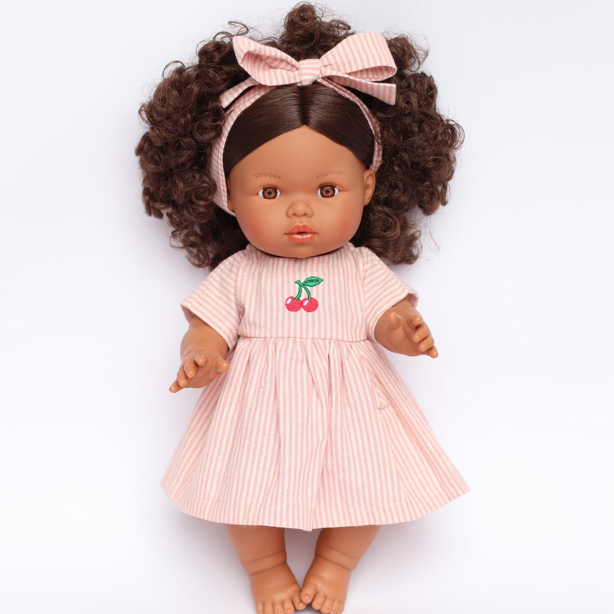 Dolls Dusty Pink Pinstripe Cherry 🍒 Gingham Chloe Gingham dress - Fits 34-38cm Minikane Gordis, Mini Colettos, Llorens dolls