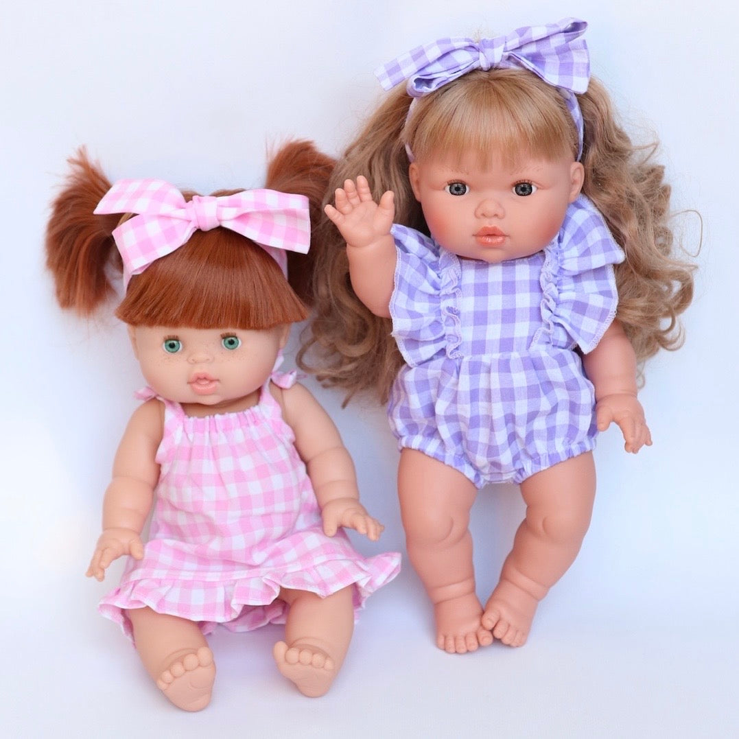 Pink Gingham Doll Clothes | Doll Summer dress Outfit for Miniland, Mini Collettos Baby Dolls & 38cm Dolls