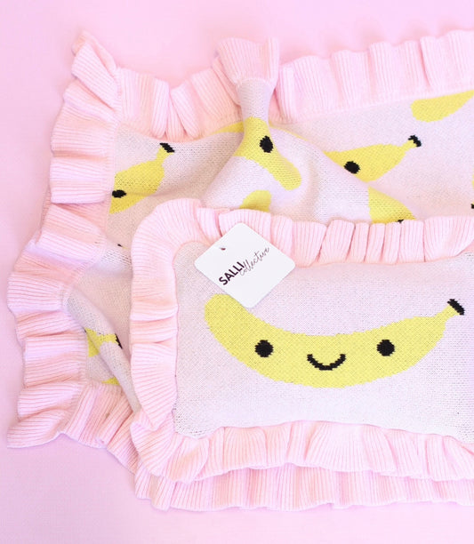 Frilled Smilie Banana doll Blanket + Pillow set