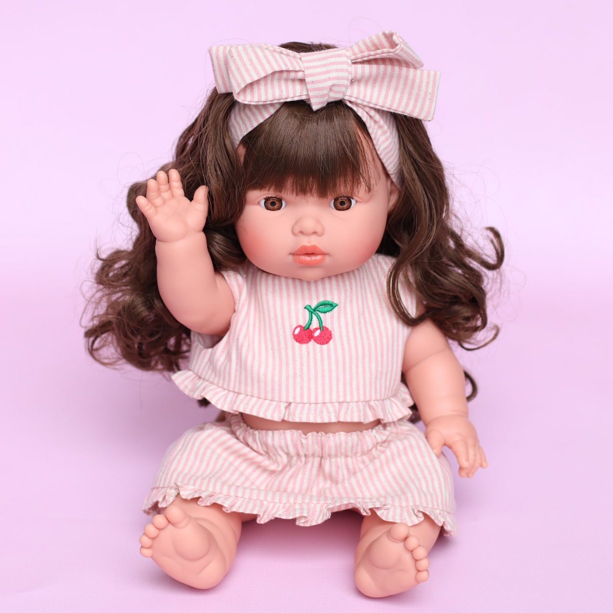 Dolls Vintage Pink & Ivory Frilled Three-Piece Set with Cherry 🍒 Embroidery - Fits 34-38cm Minikane Gordis, Mini Colettos, Llorens dolls