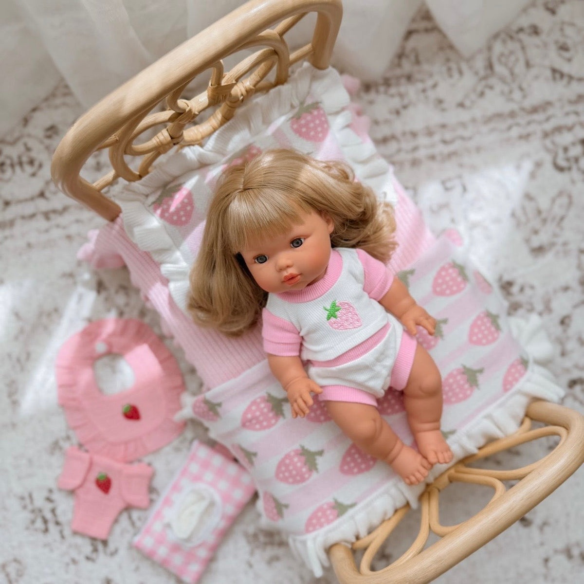 Strawberry Dolls top + Bloomer shorts set Fits 34-38cm Minikane Gordis, Mini Colettos, Llorens dolls