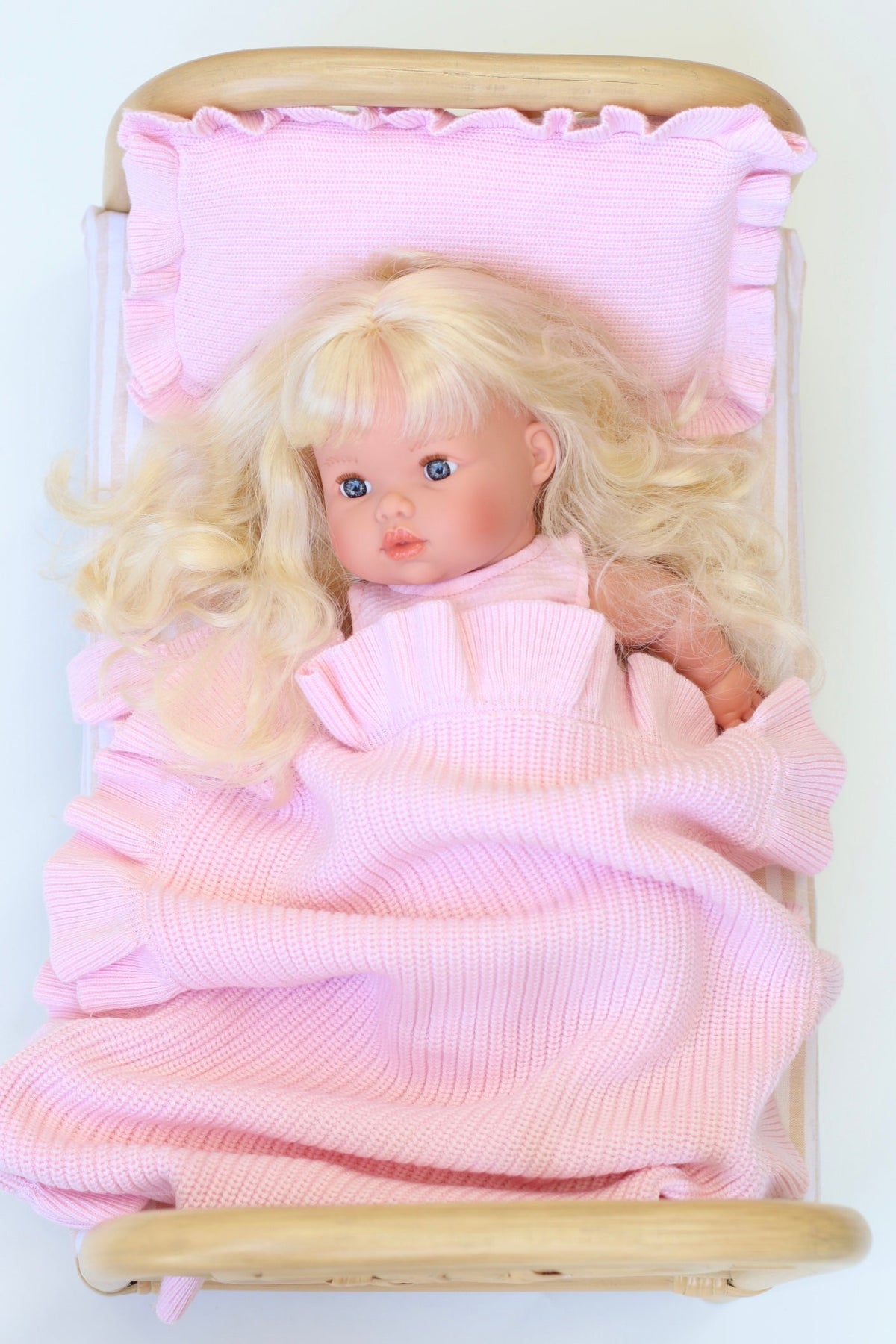 Powder Pink frilled doll Blanket + Pillow set