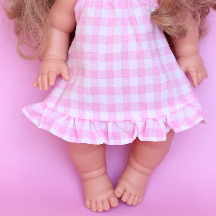 Pink Gingham Doll Clothes | Doll Summer dress Outfit for Miniland, Mini Collettos Baby Dolls & 38cm Dolls