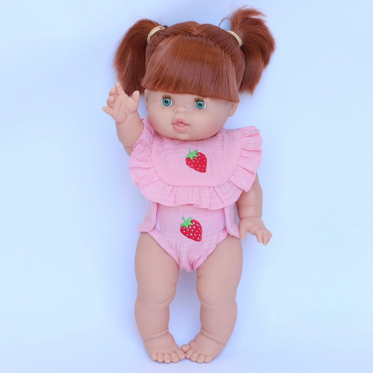 🍓 Strawberry Frilled Bib & Diaper Doll Set - Fits 34-38cm Minikane Gordis, Mini Colettos, Llorens dolls