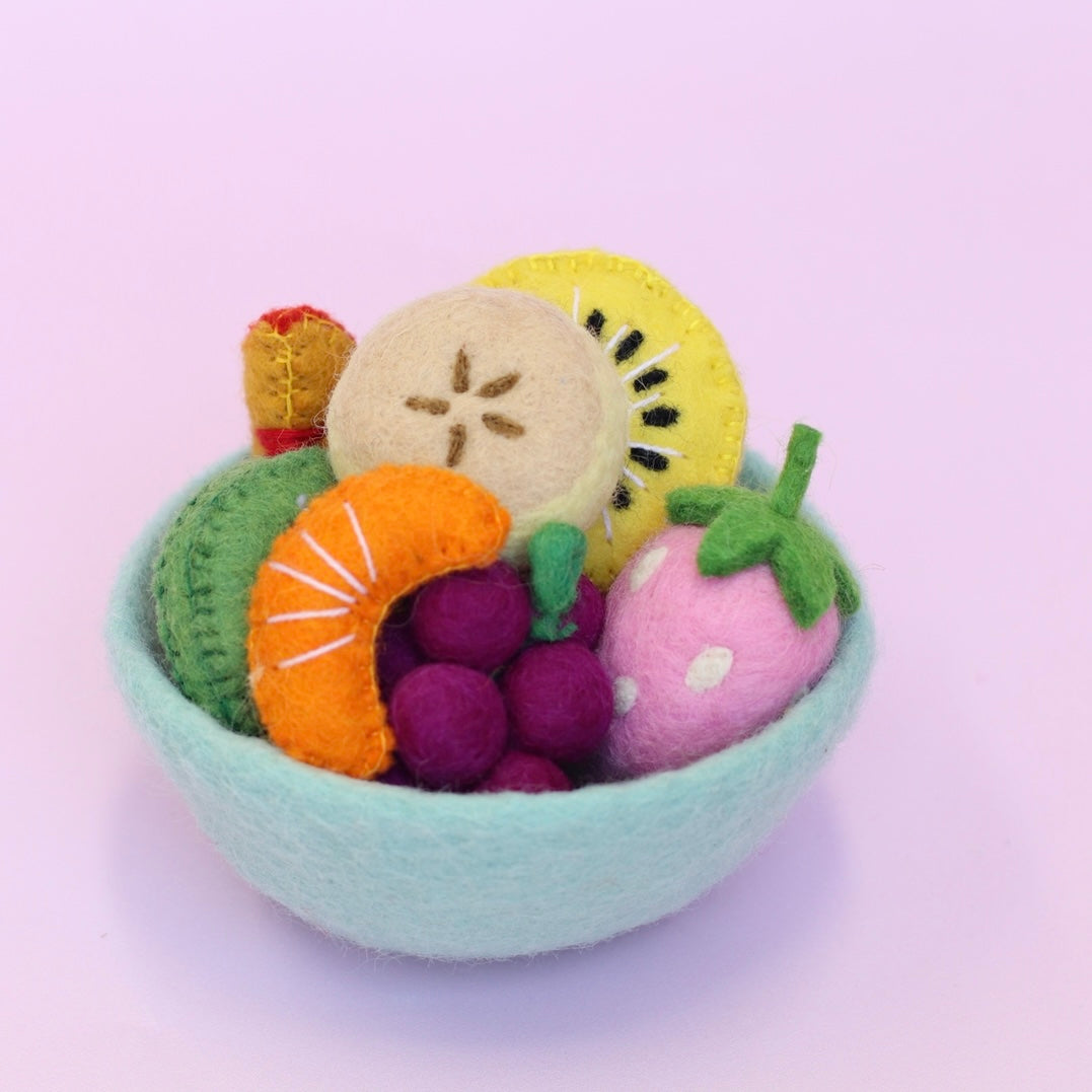Felt tutti frutti Salad + felt bowl- 9 pce set ( choose your bowl colour)