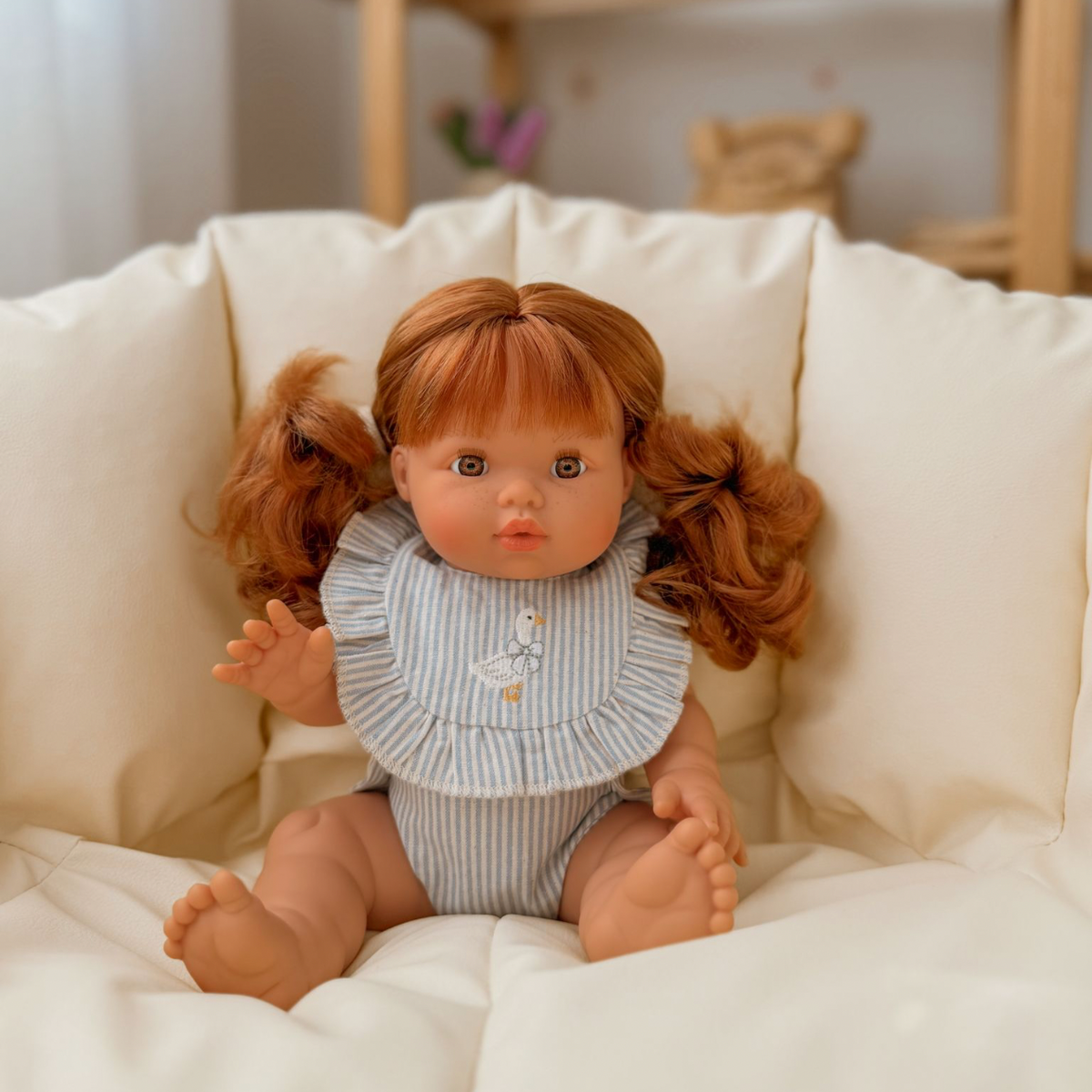 Dolls Blue striped Goose Bib + Diaper set - Fits 34-38cm Minikane Gordis, Mini Colettos, Llorens dolls