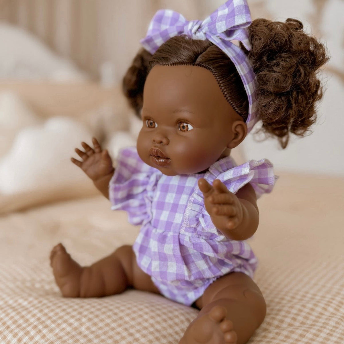 Lilac Gingham Doll Clothes Doll Romper Outfit for Miniland, Baby Dolls & 38cm Dolls - Fits 34-38cm Minikane Gordis, Mini Colettos, Llorens dolls