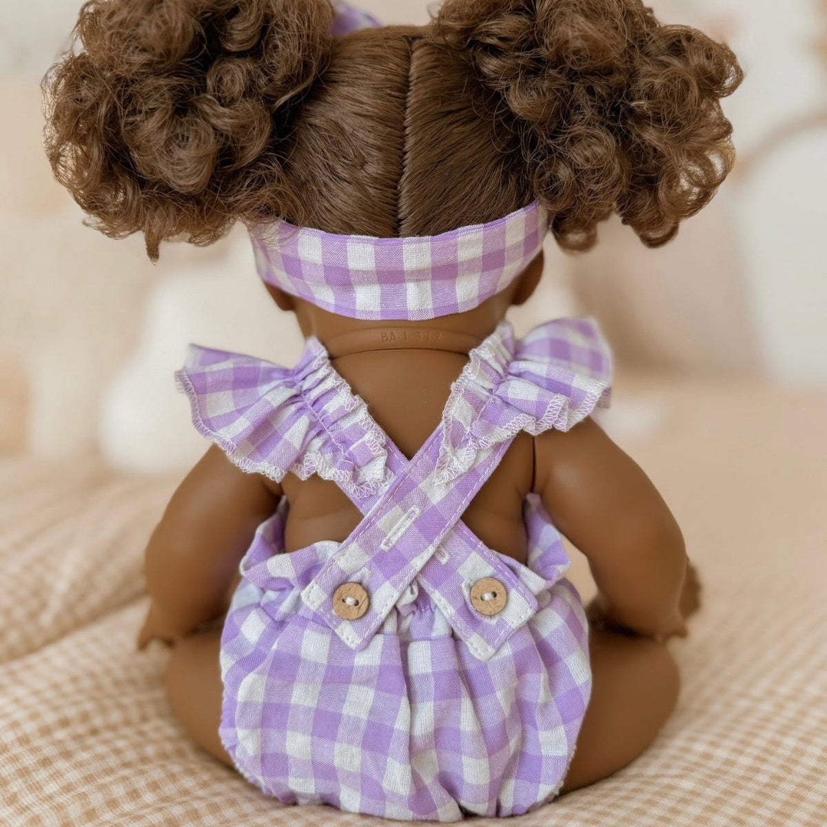 Lilac Gingham Doll Clothes Doll Romper Outfit for Miniland, Baby Dolls & 38cm Dolls - Fits 34-38cm Minikane Gordis, Mini Colettos, Llorens dolls