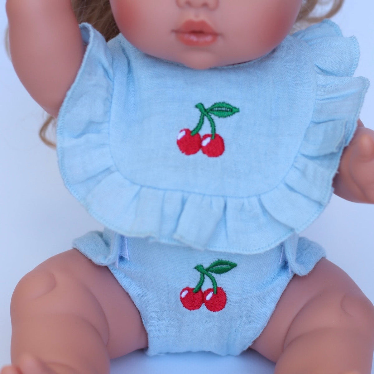 Cherry Frilled Bib & Diaper Doll Set 🍒Fits 34-38cm Minikane Gordis, Mini Colettos, Llorens dolls