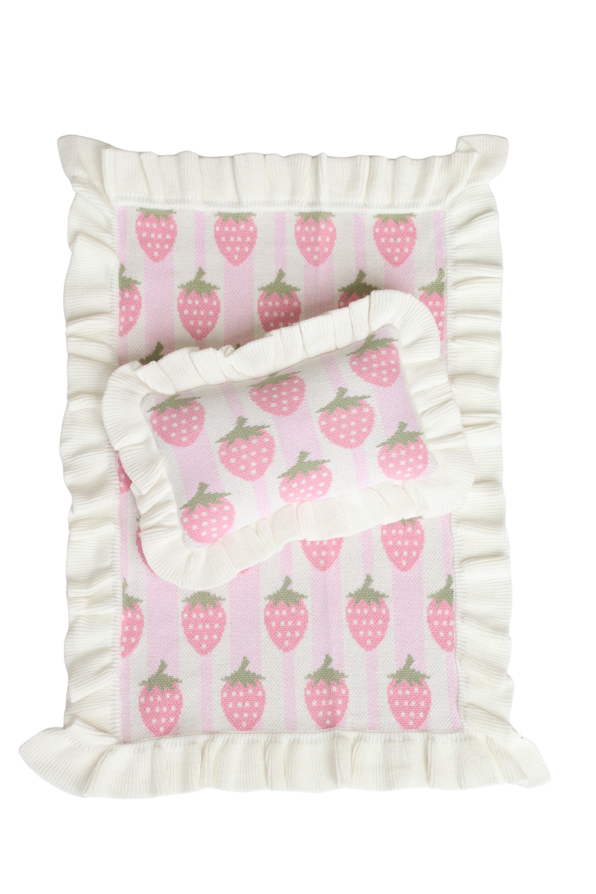 Strawberry frilled doll Blanket + Pillow set