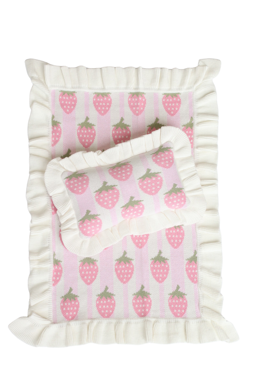 Strawberry frilled doll Blanket + Pillow set