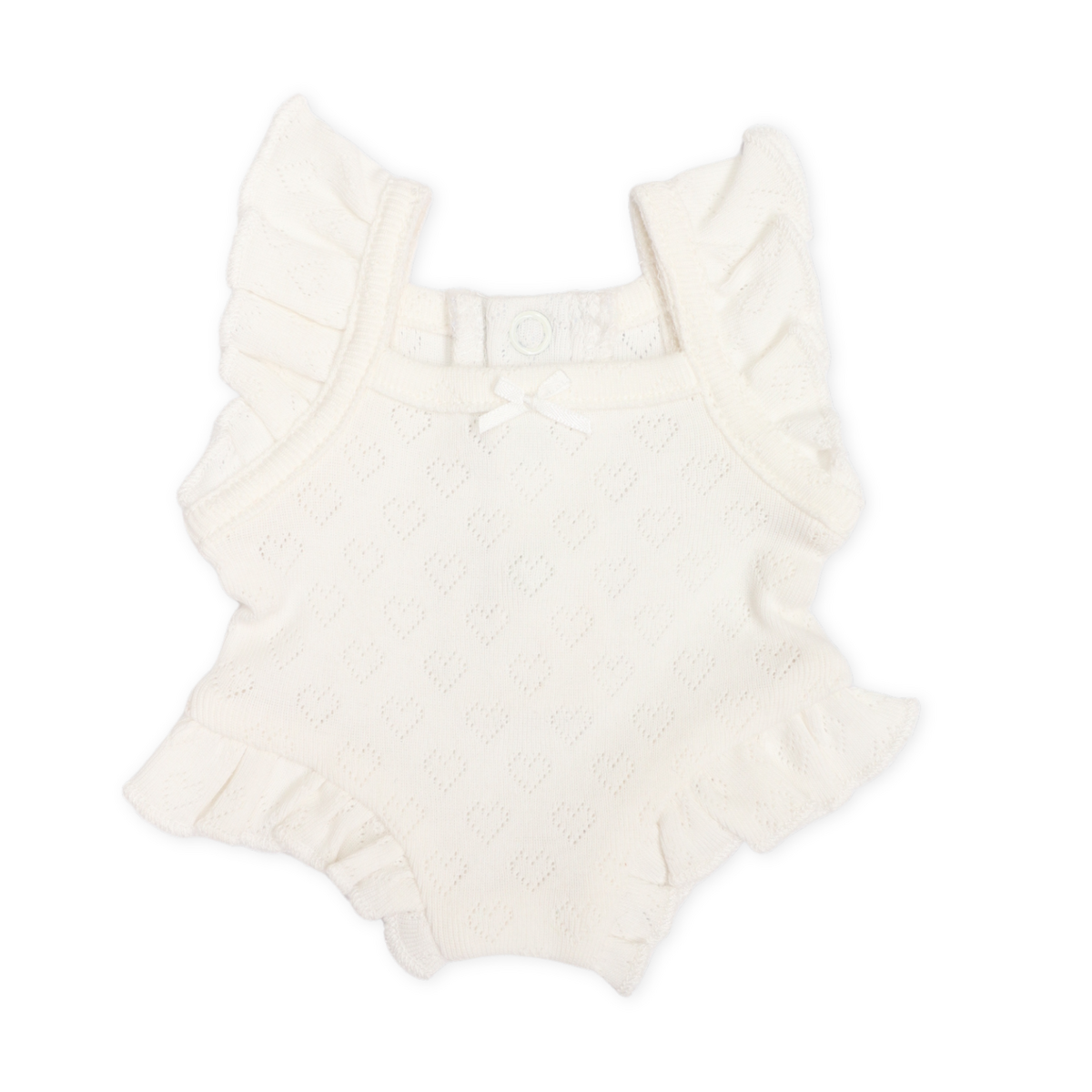 PRE ORDER White heart pointelle heart Playsuit - Fits 34-38cm Minikane Gordis, Mini Colettos, Miniland Dolls, Llorens dolls