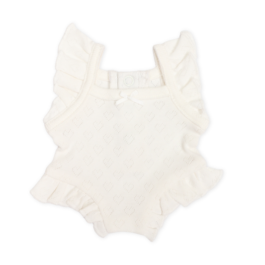 PRE ORDER White heart pointelle heart Playsuit - Fits 34-38cm Minikane Gordis, Mini Colettos, Miniland Dolls, Llorens dolls
