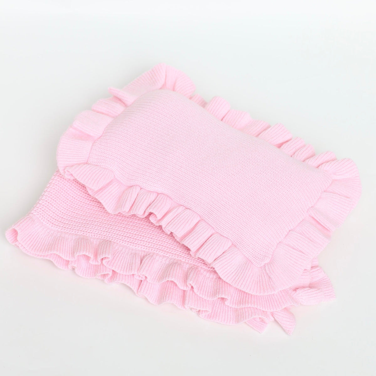 Powder Pink frilled doll Blanket + Pillow set