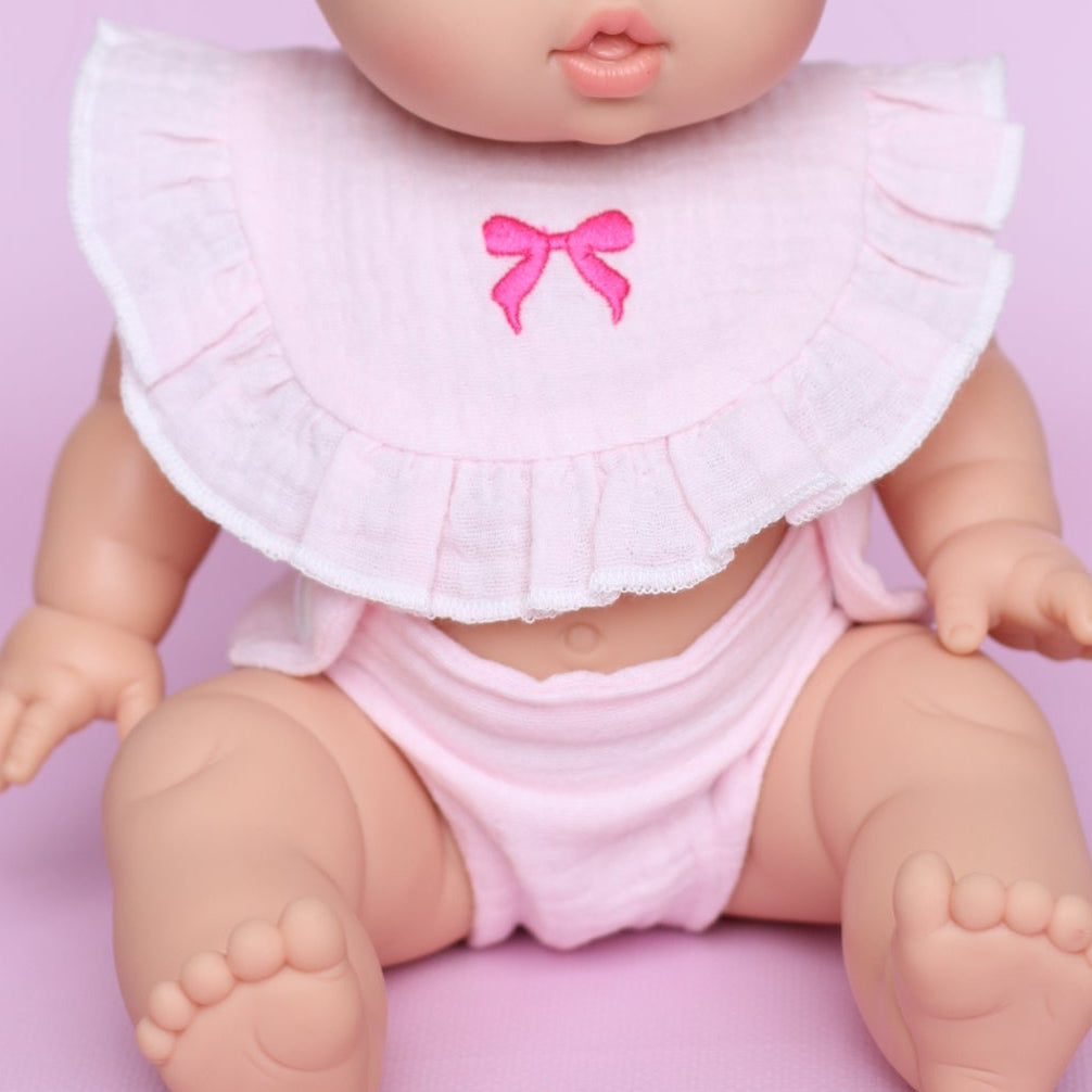 Dolls Blushing pink bow bib and Diaper duo - Fits 34-38cm Minikane Gordis, Mini Colettos, Llorens dolls