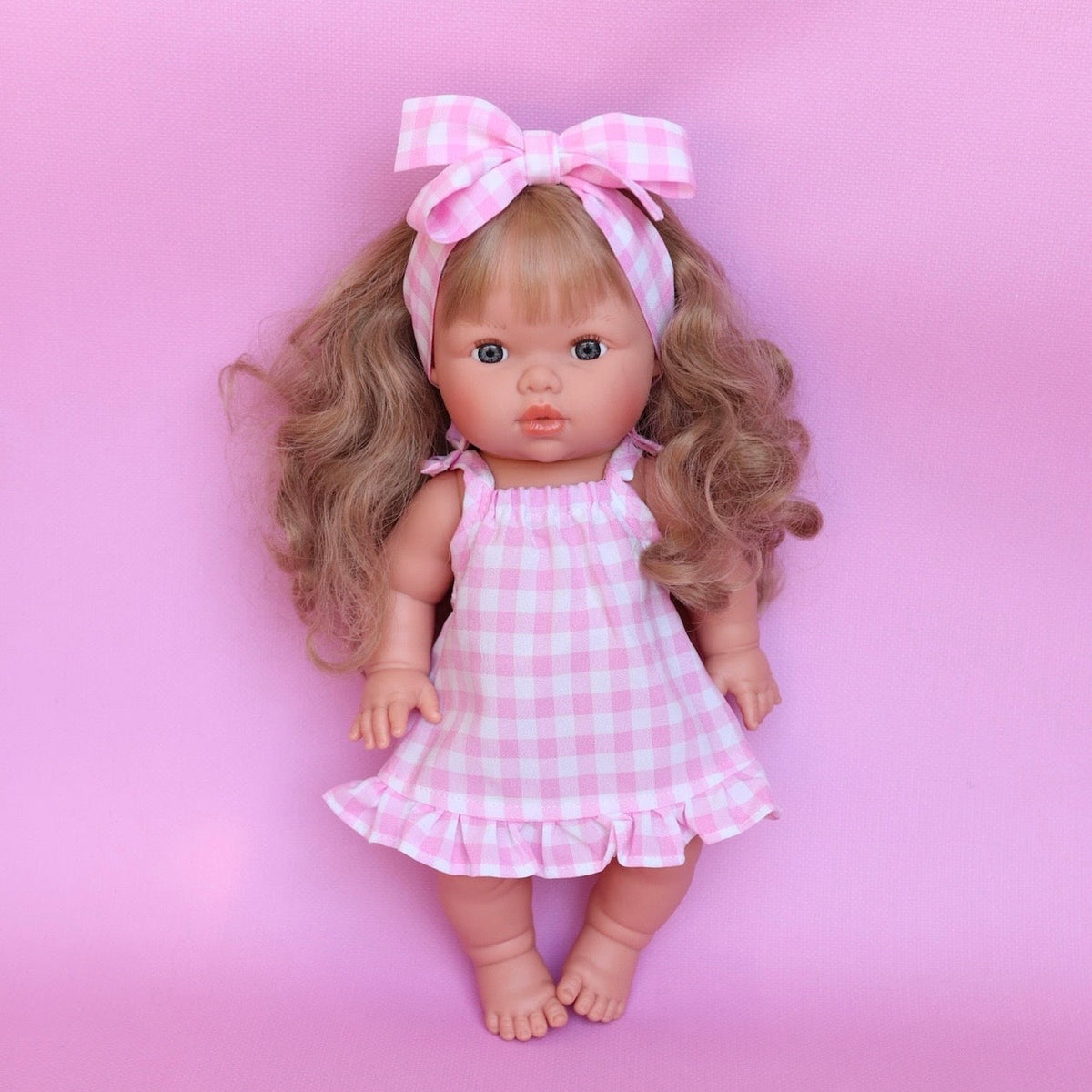 Pink Gingham Doll Clothes | Doll Summer dress Outfit for Miniland, Mini Collettos Baby Dolls & 38cm Dolls