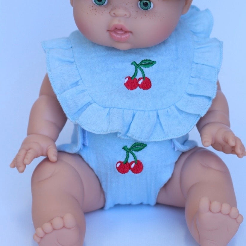 Cherry Frilled Bib & Diaper Doll Set 🍒Fits 34-38cm Minikane Gordis, Mini Colettos, Llorens dolls