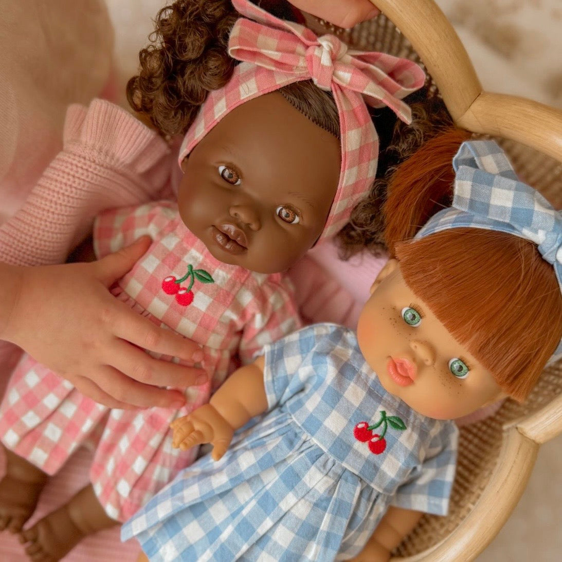 Blush Cherry 🍒 Gingham Chloe Gingham dress - Fits 34-38cm Minikane Gordis, Mini Colettos, Llorens dolls