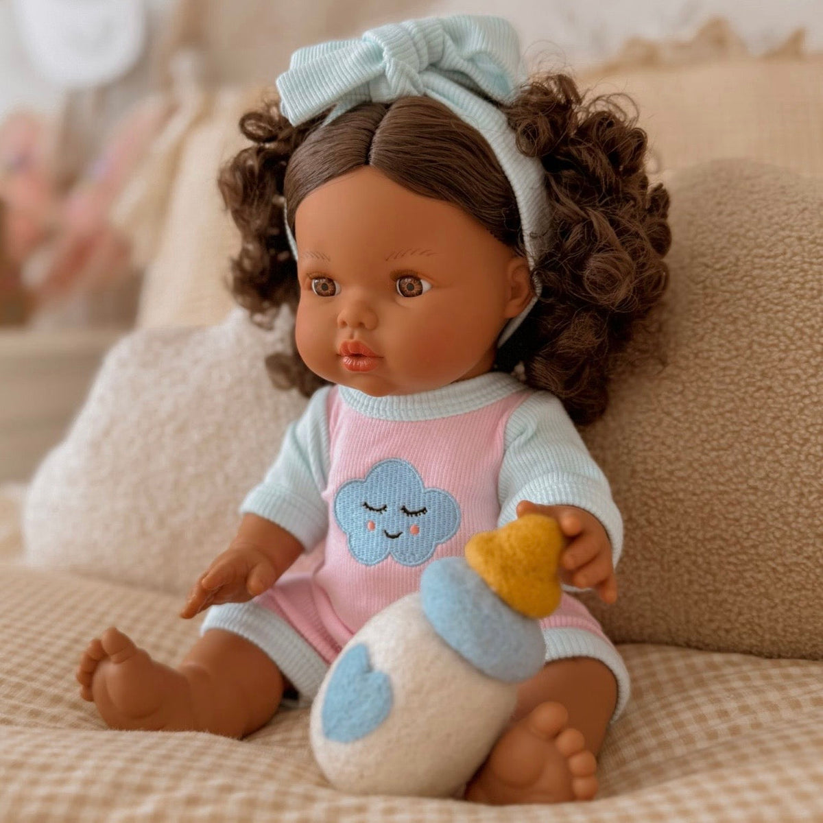 Dolls Sweet Dreams cloud Romper + Bow set  Fits 34-38cm Minikane Gordis, Mini Colettos, Llorens dolls