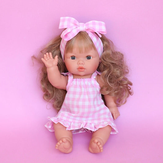 Pink Gingham Doll Clothes | Doll Summer dress Outfit for Miniland, Mini Collettos Baby Dolls & 38cm Dolls
