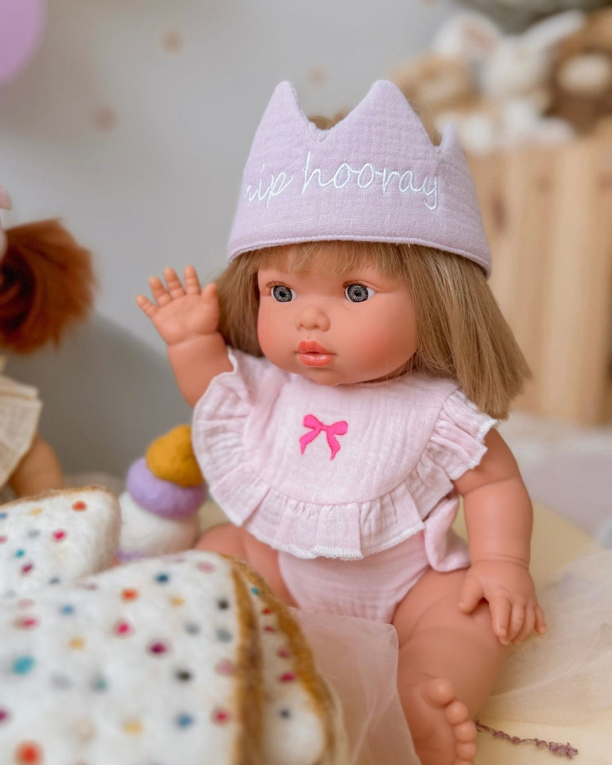 Hip Hooray cotton doll crown -Powder Pink and Mauve