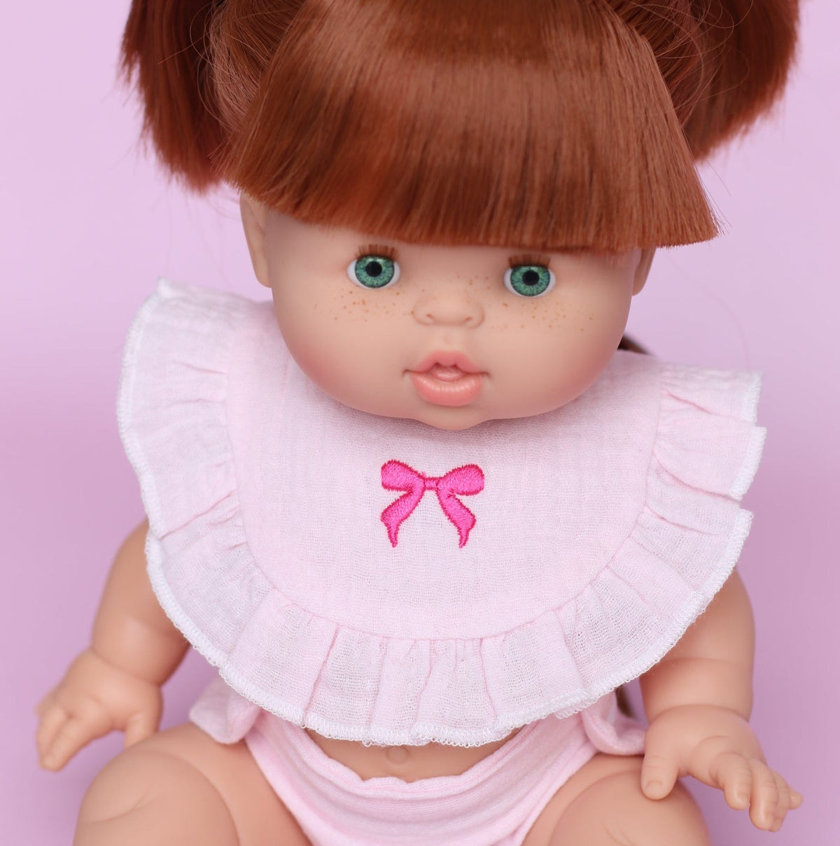 Dolls Blushing pink bow bib and Diaper duo - Fits 34-38cm Minikane Gordis, Mini Colettos, Llorens dolls