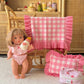 Frilled tulip Pink Gingham doll Blanket + Pillow set