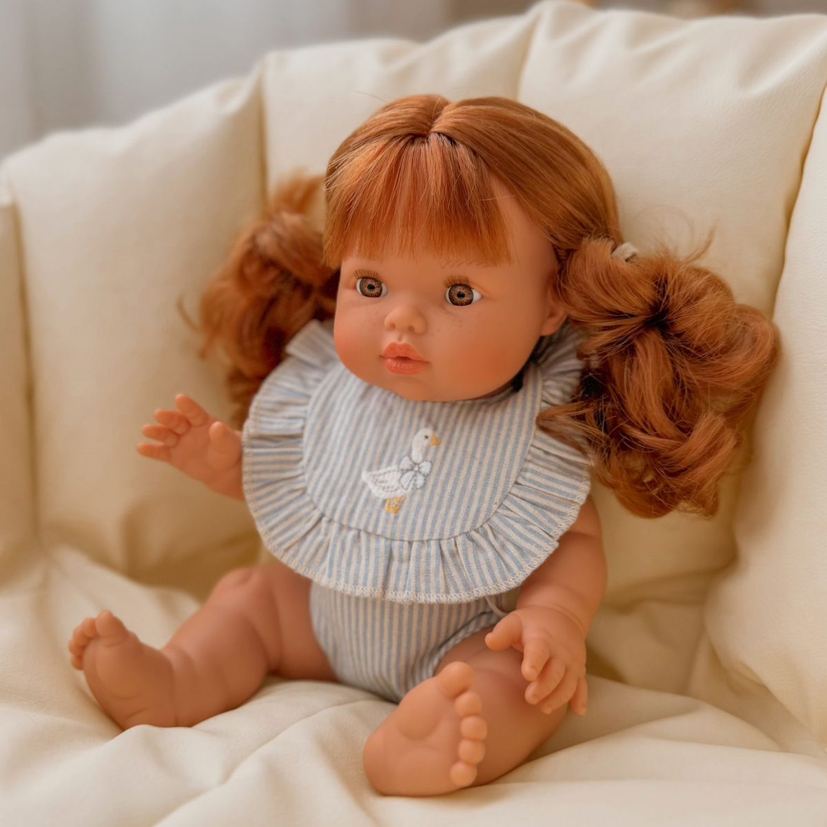 Dolls Blue striped Goose Bib + Diaper set - Fits 34-38cm Minikane Gordis, Mini Colettos, Llorens dolls