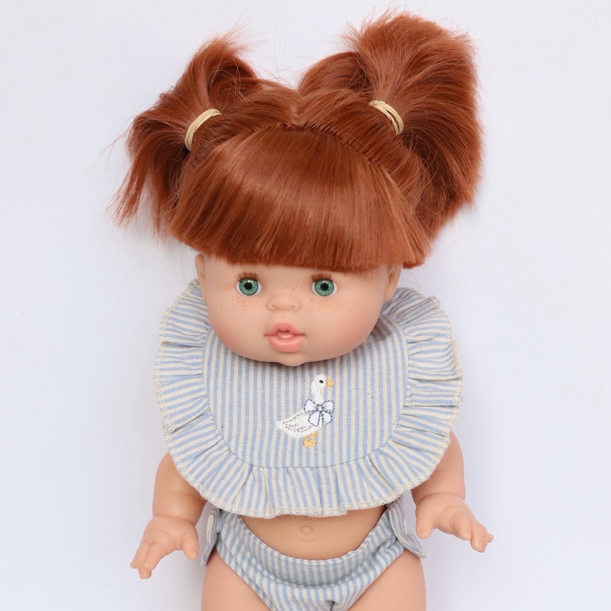 Dolls Blue striped Goose Bib + Diaper set - Fits 34-38cm Minikane Gordis, Mini Colettos, Llorens dolls