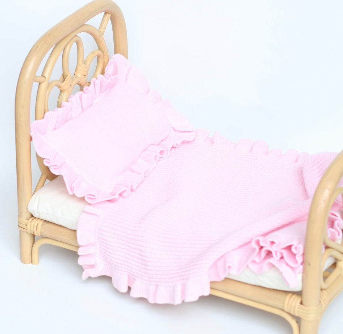 Powder Pink frilled doll Blanket + Pillow set