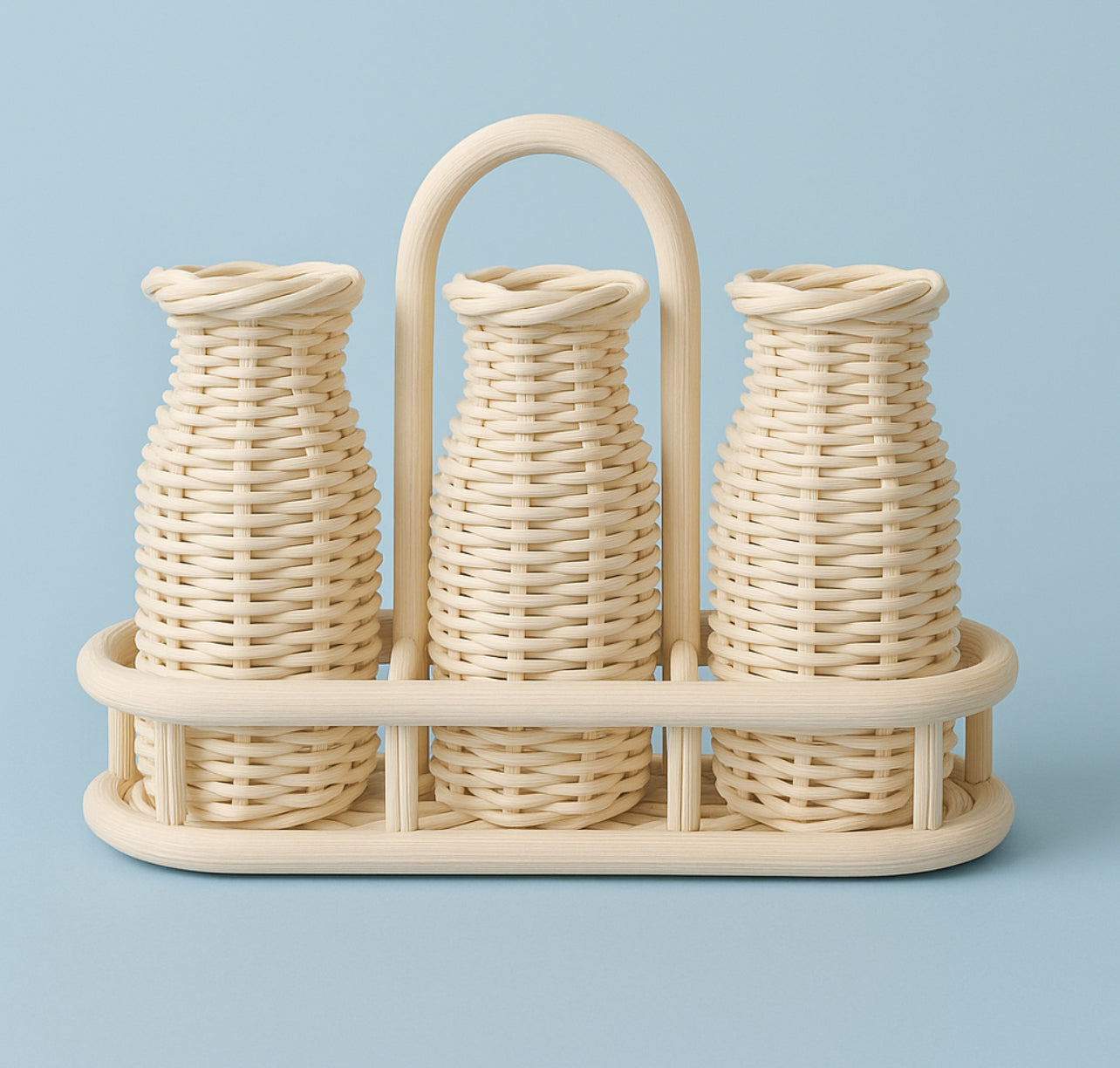 Natural rattan Milk bottles -three in holder - plain or with labels