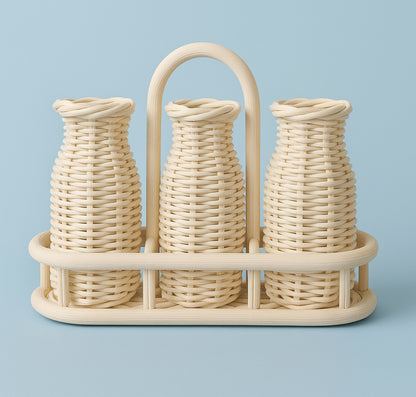 Natural rattan Milk bottles -three in holder - plain or with labels