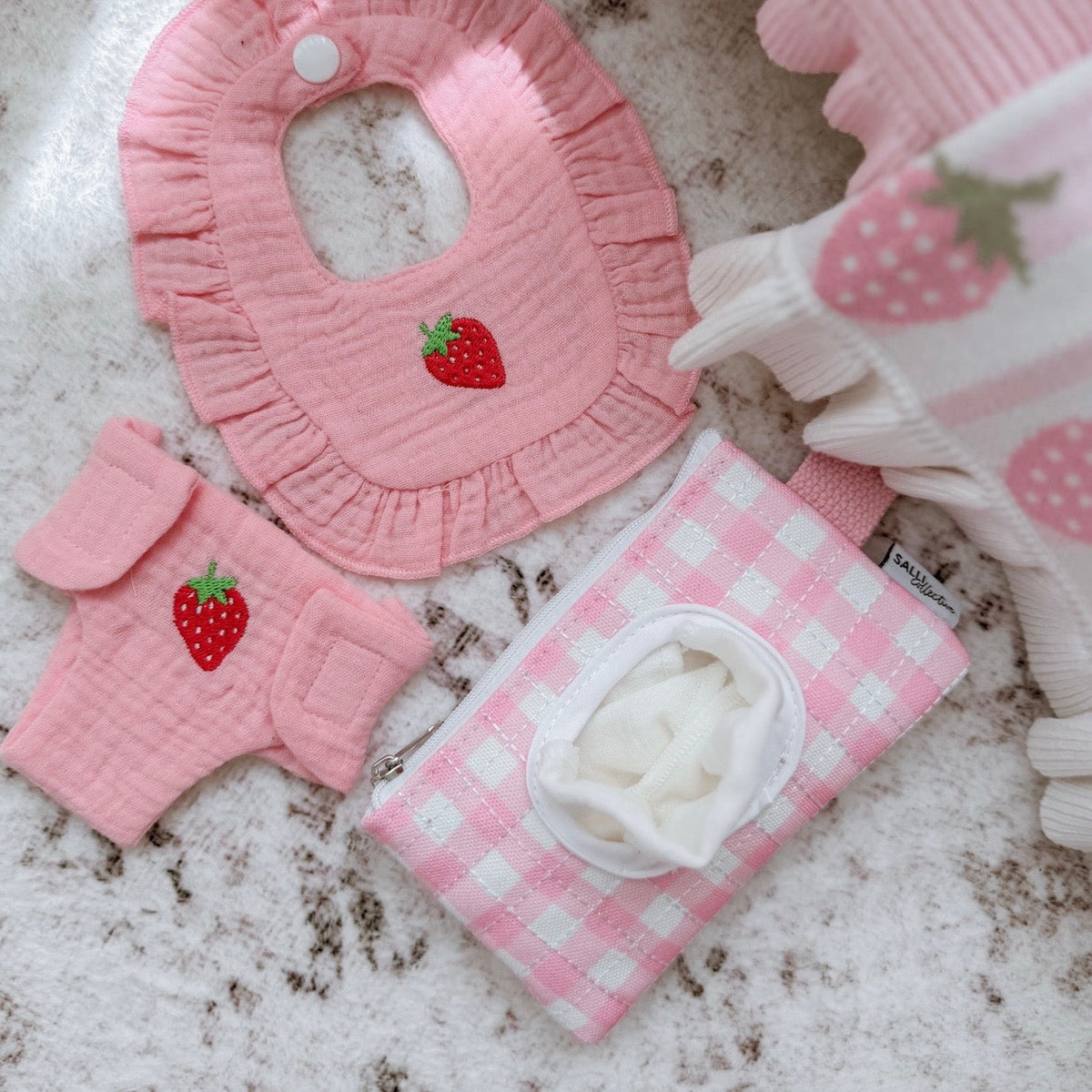 Dolly baby wipes set - Pink Gingam