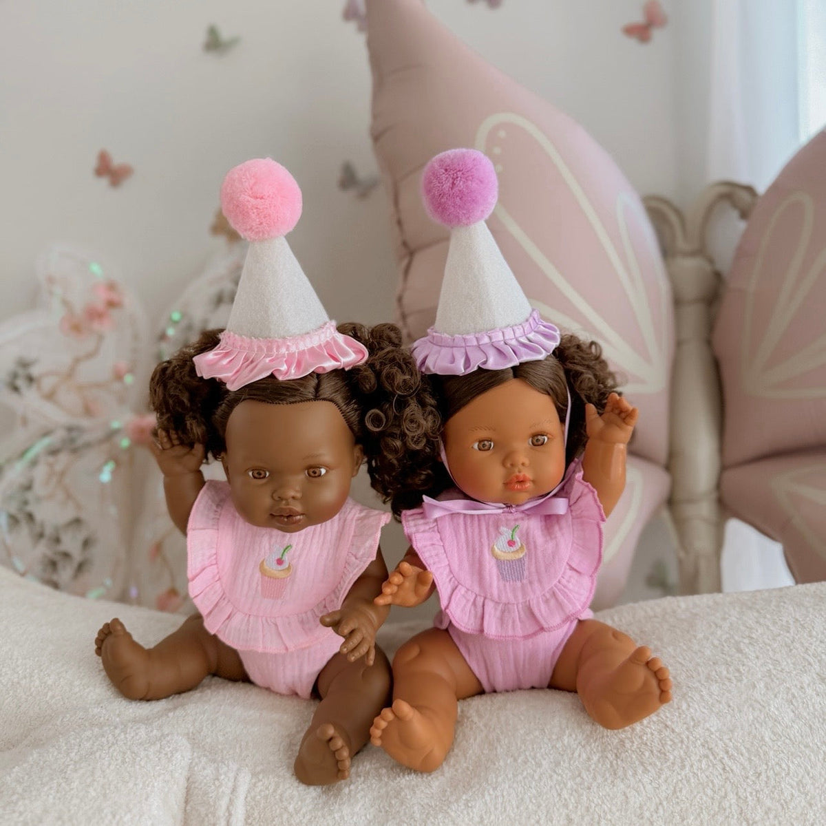 Pink Birthday Cupcake Bib & Diaper Doll Set - Fits 34-38cm Minikane Gordis, Mini Colettos, Llorens dolls party set