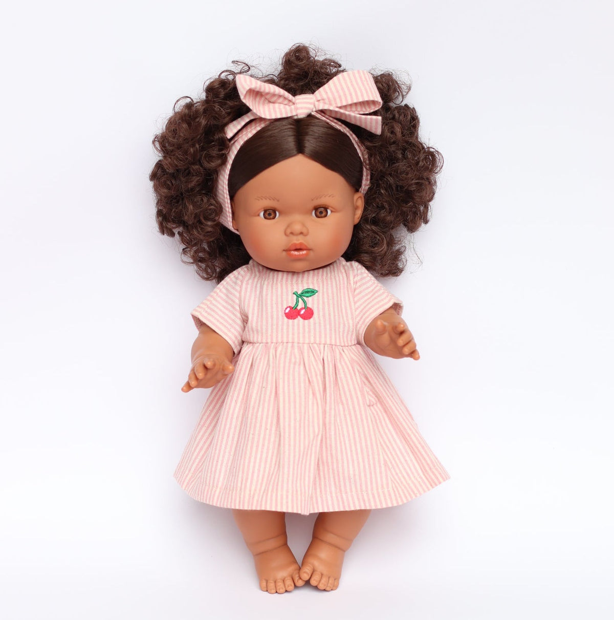 Dolls Dusty Pink Pinstripe Cherry 🍒 Gingham Chloe Gingham dress - Fits 34-38cm Minikane Gordis, Mini Colettos, Llorens dolls